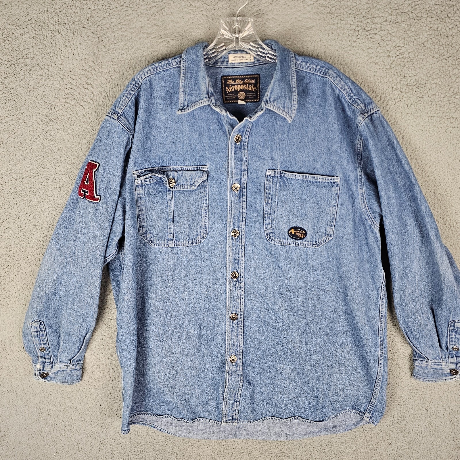 Vintage Aropostale The Big Shirt Mens Large Embroidered Long Sleeve Button Y2k